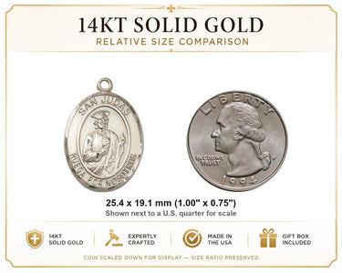 14kt Solid Gold Medium St. Jude Thaddeus Medal Pendant | 1" x 3/4" | Handcrafted in USA by Bliss