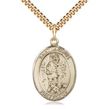 14kt Gold Filled St. Lazarus patron saint medal necklace with 24 inch curb chain, Medium 1x3/4 inch pendant, Bliss Manufacturing