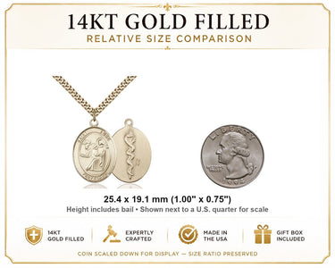 14kt Gold Filled Medium St. Luke the Apostle Patron Saint Medal Necklace | 1" x 3/4" | 24" Chain | USA Made by Bliss