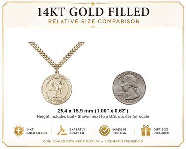 Collar con Medalla de San Lucas Apóstol, Patrón, en Oro Relleno de 14 quilates, Tamaño Mediano | 2.5x1.6 cm | Cadena de 61 cm | Hecho en EE. UU. por Bliss