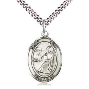 Collar de plata de ley con medalla mediana de San Lucas Apóstol Patrono | 2,5 cm x 1,9 cm | Cadena de 61 cm | Hecho en EE. UU. por Bliss