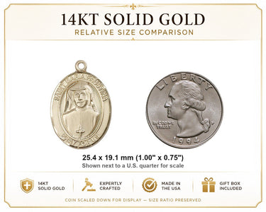 14kt Solid Gold Medium St. Maria Faustina Medal Pendant | 1" x 3/4" | Handcrafted in USA by Bliss