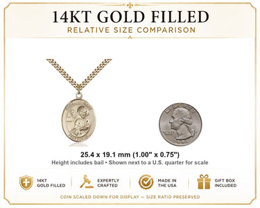 14kt Gold Filled Medium St. Mark the Evangelist Patron Saint Medal Necklace | 1 x 3/4" Pendant | 24" Chain | USA Made by Bliss