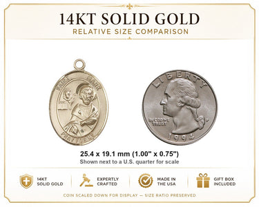 14kt Solid Gold Medium St. Mark the Evangelist Patron Saint Medal Pendant | 1 x 3/4" | USA Made by Bliss