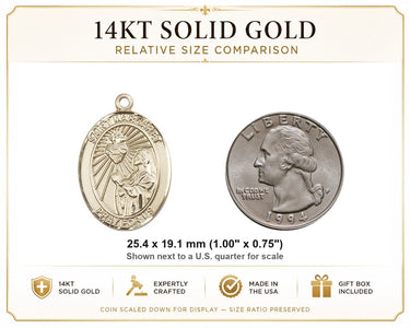 Colgante medalla de oro macizo de 14 quilates, tamaño mediano, de Santa Margarita María Alacoque (patrona) | 2,54 cm x 1,9 cm | Hecho a mano en EE. UU. por Bliss