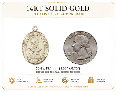 14kt Solid Gold Medium St. Maximilian Kolbe Patron Saint Medal Pendant | 1" x 3/4" | Handcrafted in USA by Bliss