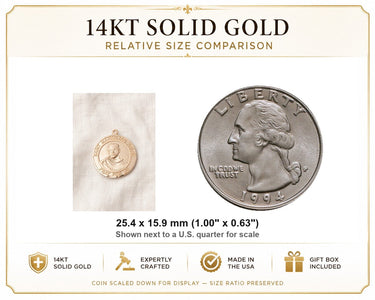 14kt Solid Gold Medium St. Maximilian Kolbe Patron Saint Medal Pendant | 1" x 5/8" | USA Made by Bliss