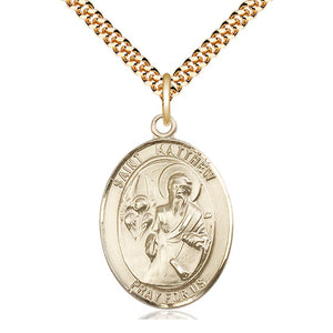 Collar de Medalla Mediana de Oro de 14kt Relleno de San Mateo Apóstol Patrono | 1