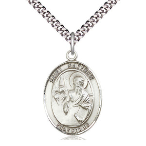 Collar de plata de ley con medalla mediana de San Mateo, patrón | 1 x 3/4