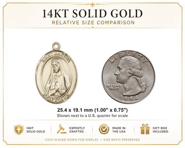 14kt Solid Gold Medium St. Martha Patron Saint Medal Pendant | 1" x 3/4" | USA Made by Bliss