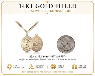 14kt Gold Filled Medium St. Michael EMT Patron Saint Medal Necklace | 1" x 3/4" | 24" Chain | USA Made by Bliss