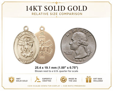 14kt Solid Gold Medium St. Michael EMT Medal Pendant | 1" x 3/4" | USA Made by Bliss
