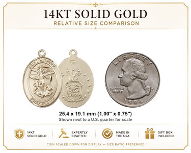 14kt Solid Gold St. Michael Archangel Medal Pendant | 1x3/4" | USA Made by Bliss