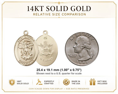 14kt Solid Gold Medium St. Michael Archangel Medal Pendant | 1" x 3/4" | USA Made by Bliss