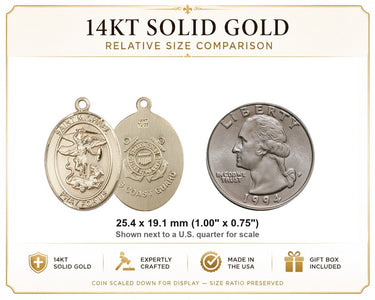 14kt Solid Gold Medium Catholic St. Michael Medal | 1x3/4" Pendant | USA Made by Bliss