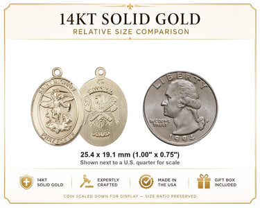 14kt Solid Gold Medium St. Michael the Archangel Medal Pendant | 1" x 3/4" | USA Made by Bliss