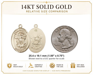 Medalla de oro macizo de 14 kt de San Miguel Arcángel mediana | 2,54 x 1,90 cm | Hecho a mano en EE. UU. por Bliss