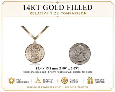 14kt Gold Filled Medium St. Michael Archangel Necklace | 1" x 5/8" | 24" Curb Chain | USA Made by Bliss