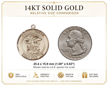 14kt Solid Gold St. Michael Archangel Medal | 1" x 5/8" | USA Made by Bliss
