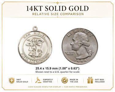 14kt Solid Gold Medium San Miguel Arcangel Medal Pendant | 1" x 5/8" | USA Made by Bliss