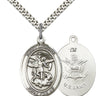 Sterling Silver St. Michael the Archangel Army Medal Necklace 1 x 3/4 inch on 24 inch Curb Chain by Bliss