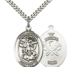 Sterling silver St Michael the Archangel medal pendant necklace with 24 inch curb chain handmade by Bliss Manufacturing