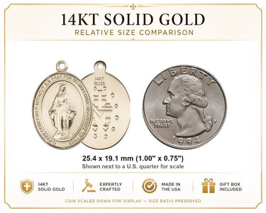Colgante de oro macizo de 14 quilates de la Medalla Milagrosa | 2,54 x 1,90 cm | Fabricado en EE. UU. por Bliss