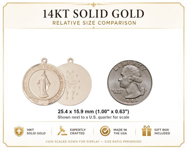 Colgante Medalla Milagrosa Mediana de Oro Sólido de 14kt | 1 x 5/8 | Hecho a Mano en EE. UU. por Bliss
