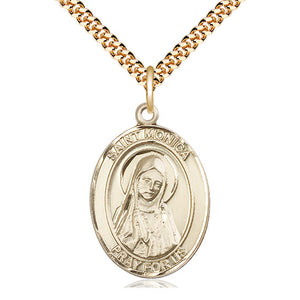 Collar de Medalla de Santa Mónica, Patrona, Relleno de Oro de 14kt, Tamaño Mediano | 2.5cm x 1.9cm | Cadena de 61cm | Fabricado en EE. UU. por Bliss