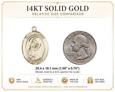 14kt Solid Gold Medium St. Monica Patron Saint Medal Pendant | 1" x 3/4" | Handcrafted in USA by Bliss