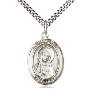 Collar de medalla de Santa Mónica de plata de ley 1 x 3/4 | Cadena de 24