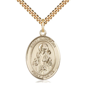 Collar con Medalla Mediana de San Nicolás Relleno de Oro de 14kt | 1x3/4