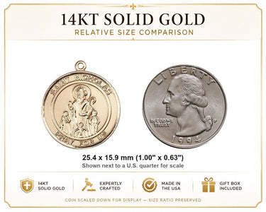 Colgante de Medalla Mediana de San Nicolás de Oro Sólido de 14kt | 1 x 5/8 | Hecho a mano en EE. UU. por Bliss