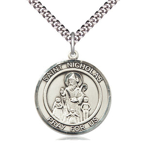 Collar de plata de ley con medalla mediana de San Nicolás, patrón | 2.5 x 1.6 cm | Cadena de 61 cm | Bliss