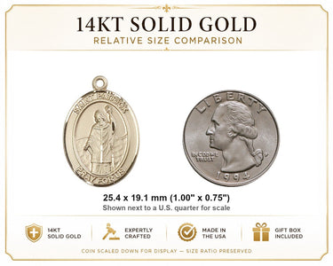 Colgante de Medalla Mediana de San Patricio de Oro Macizo de 14kt | 1 x 3/4 | Hecho en EE. UU. por Bliss