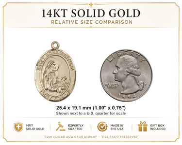 Colgante de Medalla de San Buenaventura de Oro Macizo de 14 quilates | 1x3/4" | Hecho a mano en EE. UU. por Bliss