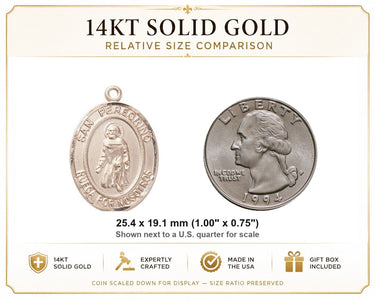 14kt Solid Gold Medium San Peregrino Medal Pendant | 1" x 3/4" | USA Made by Bliss