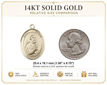 14kt Solid Gold Medium St. Peter the Apostle Medal Pendant | 1" x 3/4" | Handcrafted in USA by Bliss
