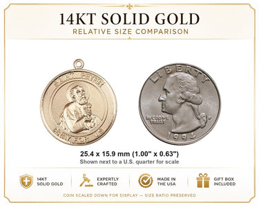14kt Solid Gold Medium St. Peter the Apostle Medal Pendant | 1 x 5/8 | Handcrafted in USA by Bliss
