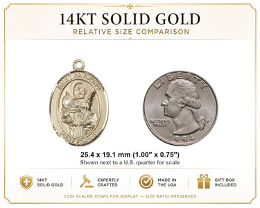 14kt Solid Gold St. Raymond Nonnatus Patron Saint Medal Pendant | 1" x 3/4" | Handcrafted USA by Bliss