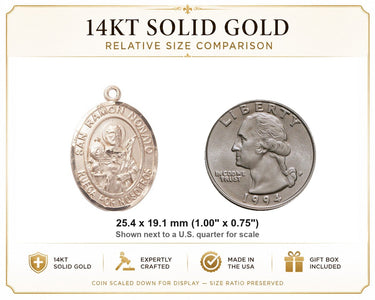 14kt Solid Gold Medium St. Raymond Nonnatus Medal Pendant | 1 x 3/4 | USA Made by Bliss