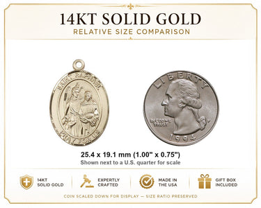 14kt Solid Gold Medium St. Raphael Archangel Medal Pendant | 1 x 3/4 | USA Made by Bliss
