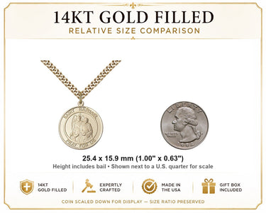 14kt Gold Filled Medium St. Raphael the Archangel Patron Saint Medal Necklace | 1" x 5/8" | 24" Chain | USA Made by Bliss