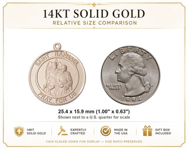 14kt Solid Gold Medium St. Raphael Archangel Medal Pendant | 1x5/8" | USA Made by Bliss