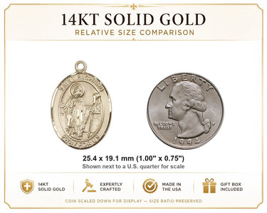 Colgante de Medalla Mediana de San Ricardo de Oro Macizo de 14kt | 1x3/4 Pulgada | Hecho a Mano en EE. UU. por Bliss