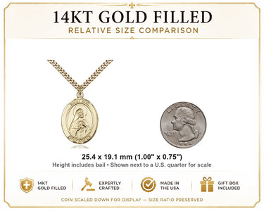 14kt Gold Filled Medium St. Rita Catholic Patron Saint Necklace | 1x3/4" Medal | 24" Chain | USA Made by Bliss