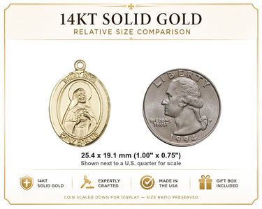 14kt Solid Gold Medium St. Rita of Cascia Patron Saint Medal Pendant | 1 x 3/4 Inch | Handcrafted in USA by Bliss