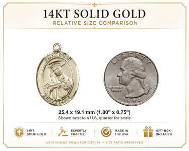 14kt Solid Gold Medium St. Rose of Lima Patron Saint Medal Pendant | 1 x 3/4 | Handcrafted in USA by Bliss