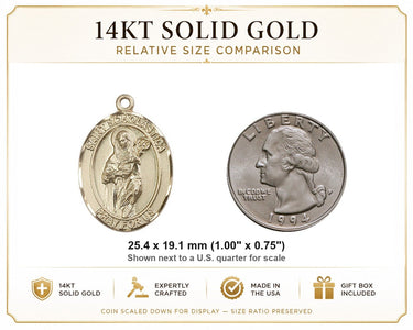 Colgante de Medalla de Santa Escolástica Mediana de Oro Sólido de 14kt | 1x3/4" | Hecho a mano en EE. UU. por Bliss