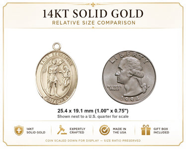 14kt Solid Gold Medium St. Sebastian Medal Pendant | 1x3/4" | Handcrafted in USA by Bliss